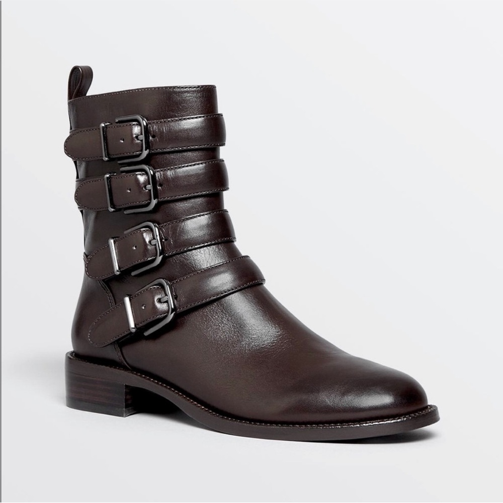 Via Spiga Bara Leather Moto Boots Brown Size 9 A24‎